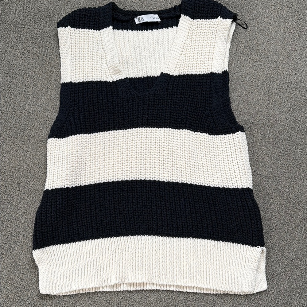 Striped Black and White Sweater Vest